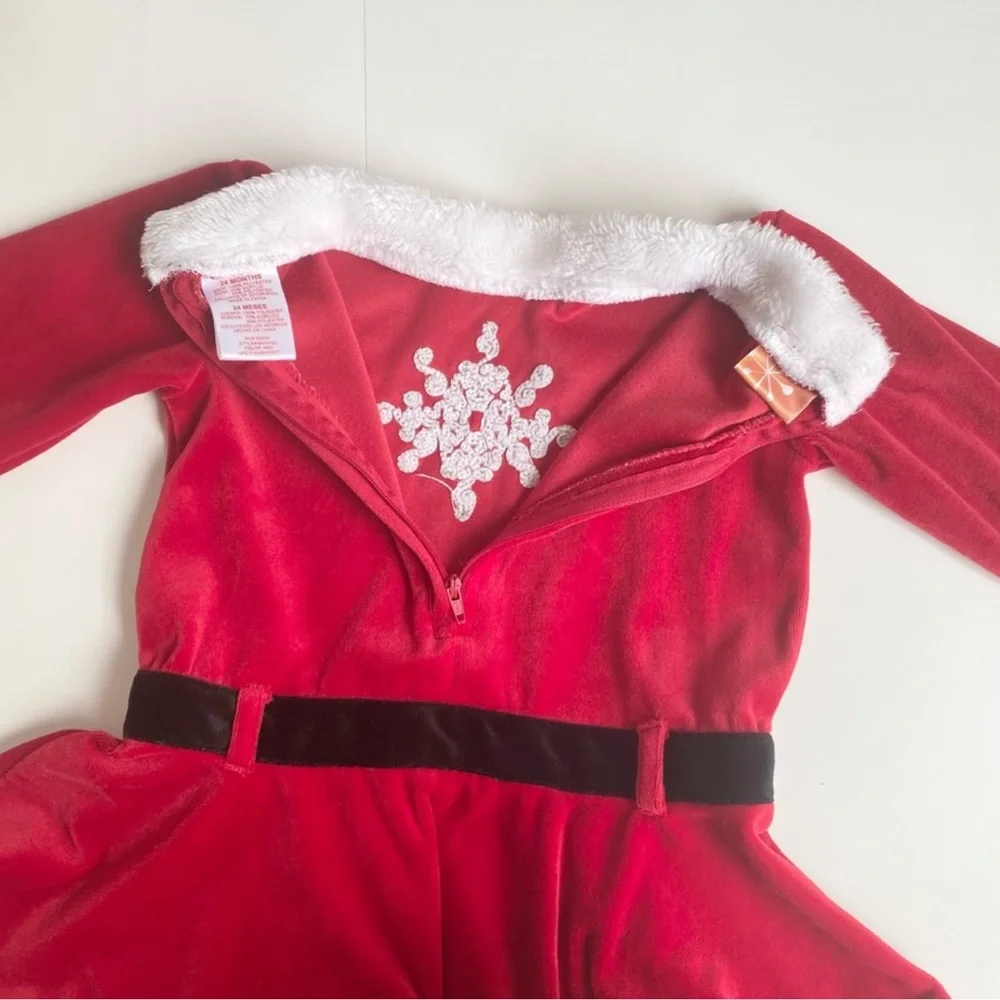 Holidays Christmas Red White Velvet Long Sleeves Infant/ Toddler Girl Dress
